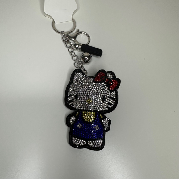 NWT Rhinestone Hello Kitty Keychain Bag Charm Black Vegan Suede - Picture 9 of 11